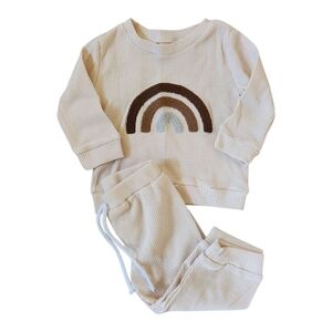 Cream Waffle Knit Baby Set with Rainbow Design